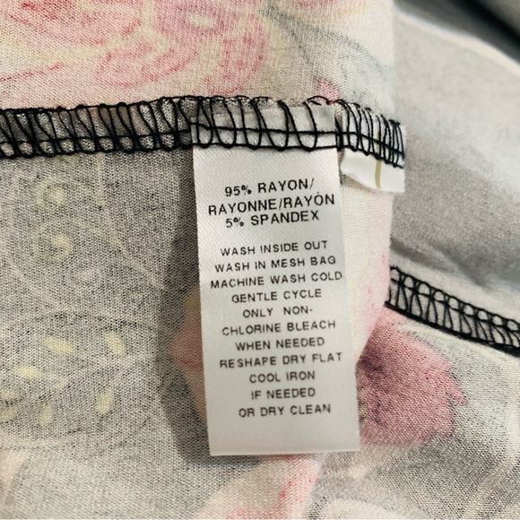 Loft Black Floral Shift Dress Size Large Petite 3/4 Sleeves - Picture 7 of 11